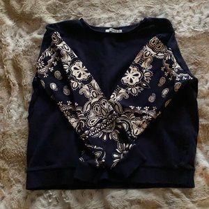Blue Crewneck w/ Patterned Sleeves